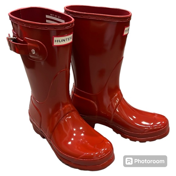 Hunter Original Short Gloss rubber rain boots Wellies military red